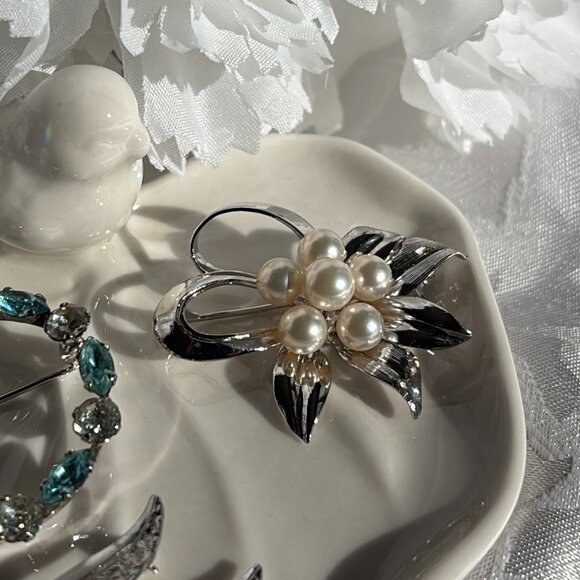 STERLING SILVER PEARL & RHINESTONE BROOCH COLLECTION - Picture 5 of 11